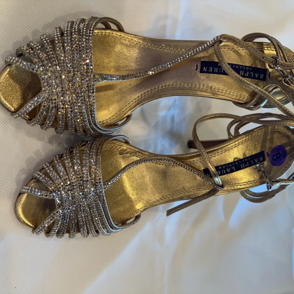Ralph Lauren Collection Gold Rhinestone Strappy Sandals